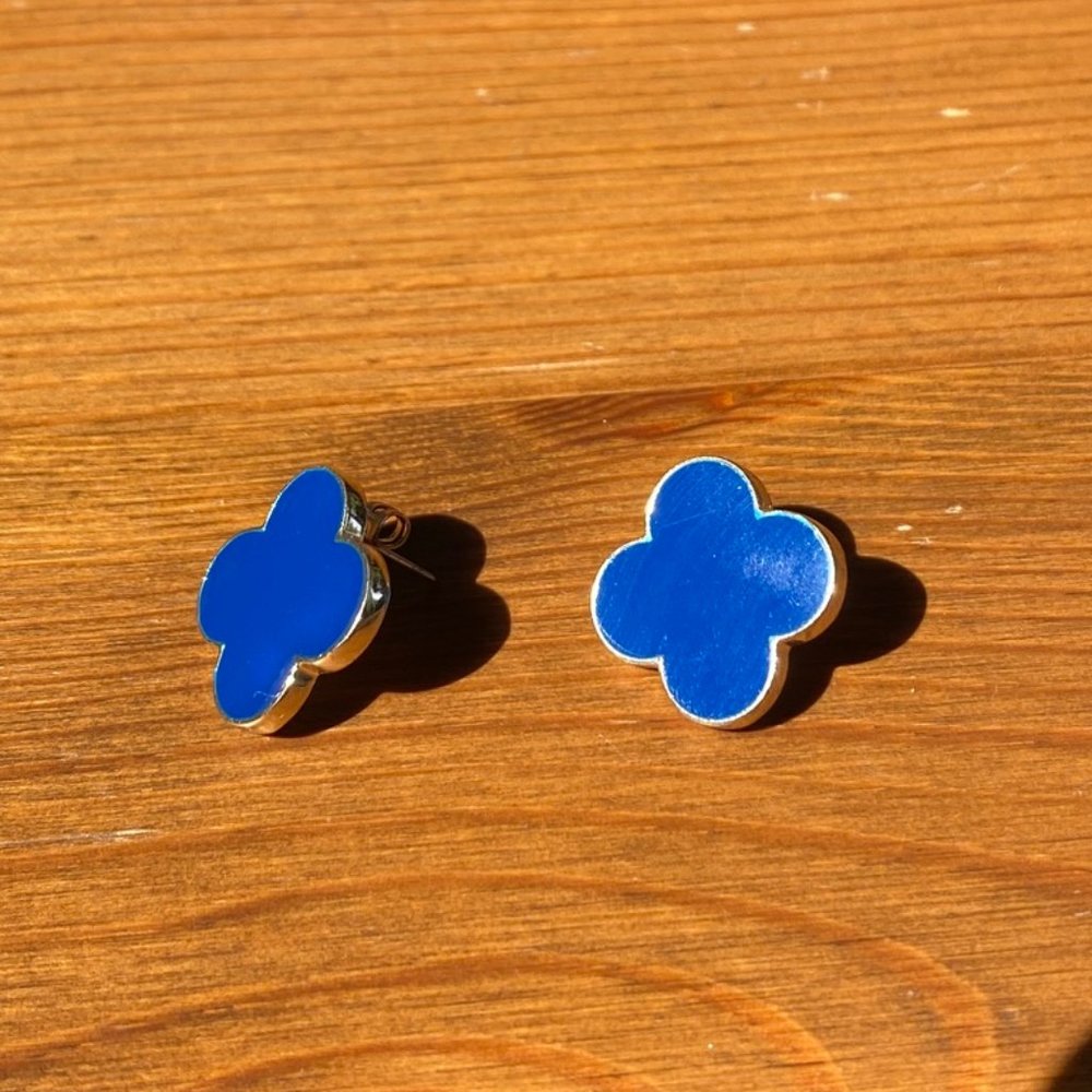 Blue and Gold Clover Post Earrings